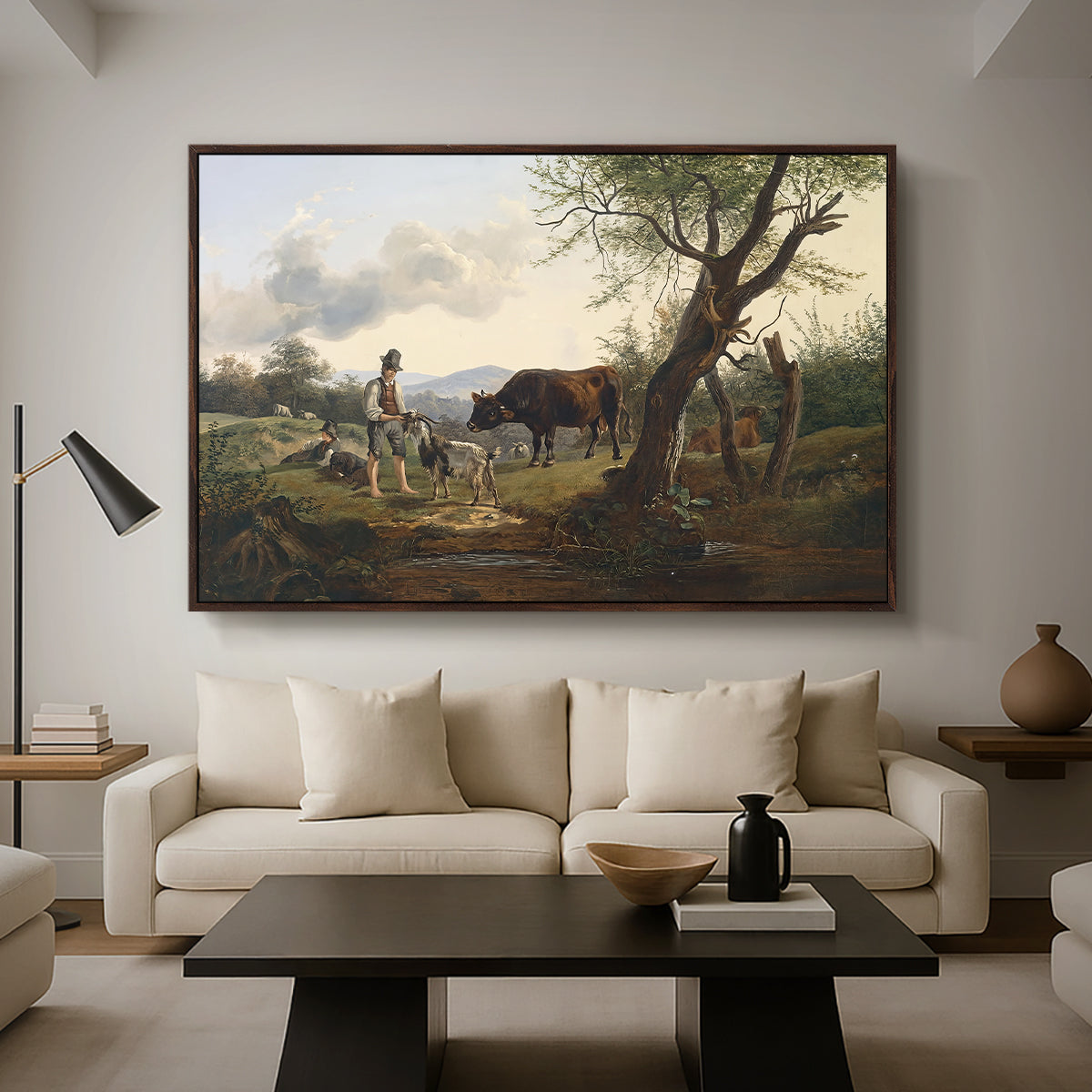 Shepherd with Billy Goat, c. 1830 - Floater Framed Canvas Print
