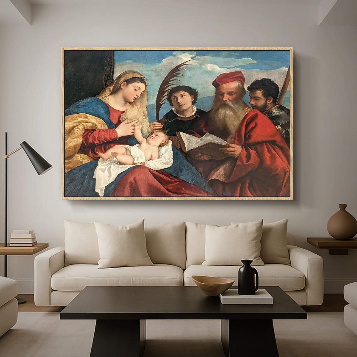Mary and Child with Saints Stephen, Jerome and Maurice, c. 1510 - Floater Framed Canvas Print