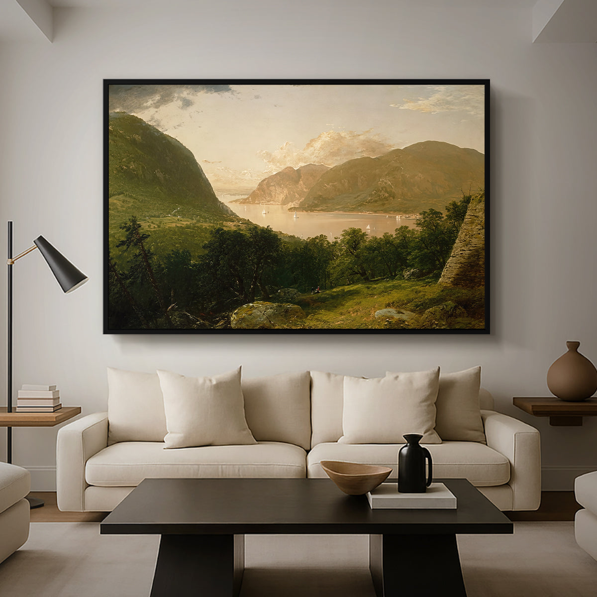 Hudson River Scene, 1857 - Floater Framed Canvas Print