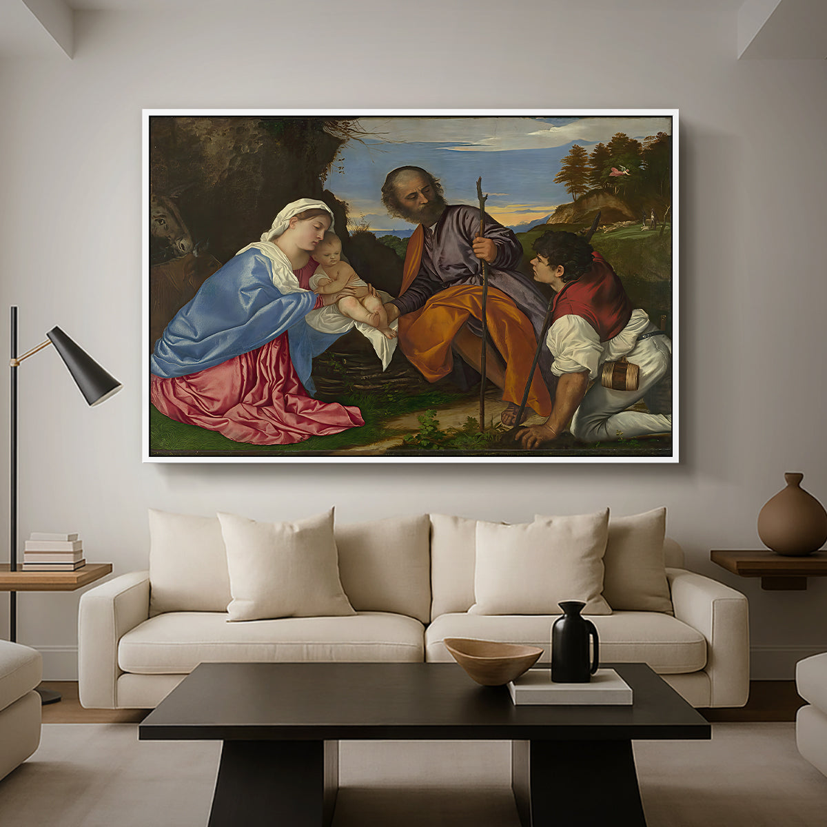The Holy Family with a Shepherd, c. 1510 - Floater Framed Canvas Print