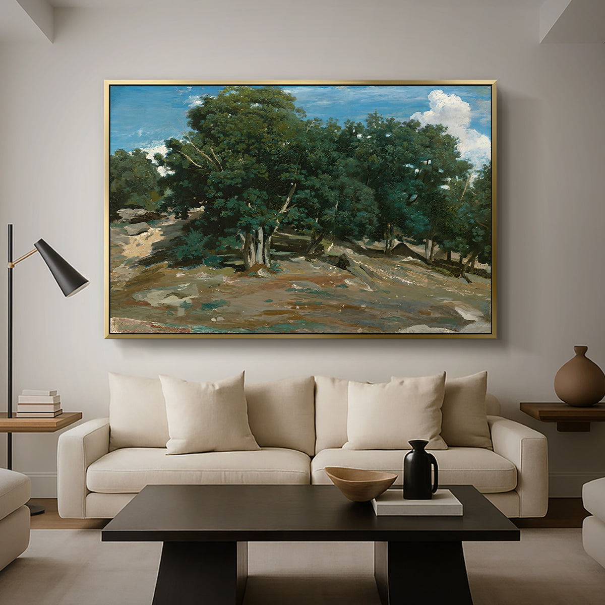 Fontainebleau: Oak Trees at Bas-Bréau, c. 1830-1835 - Floater Framed Canvas Print