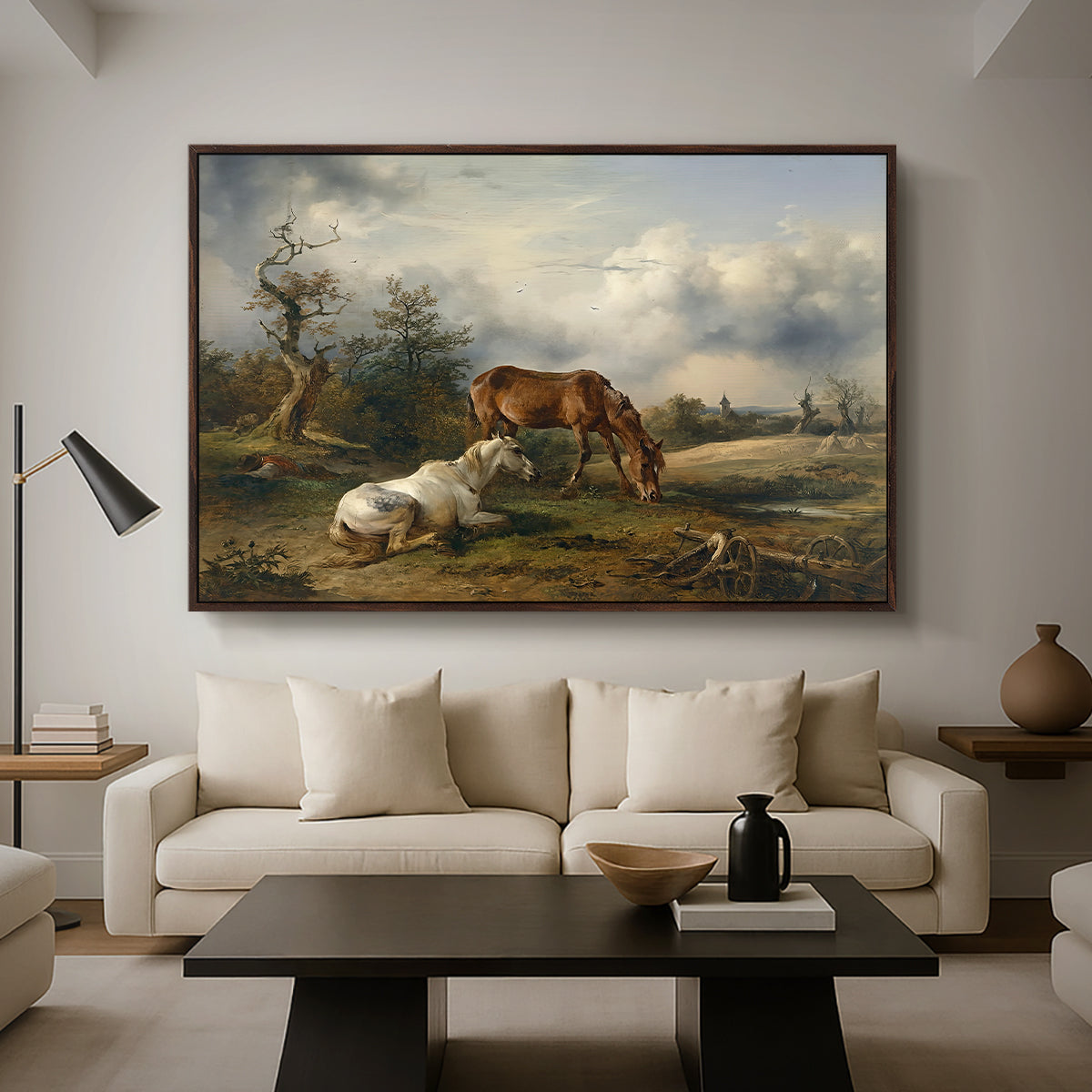 Two Horses on the Pasture, c. 1825 - Floater Framed Canvas Print