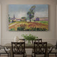 Canvas art print featuring a bridge spanning a river in a quiet landscape with trees and open sky, showcased as a statement wall artwork