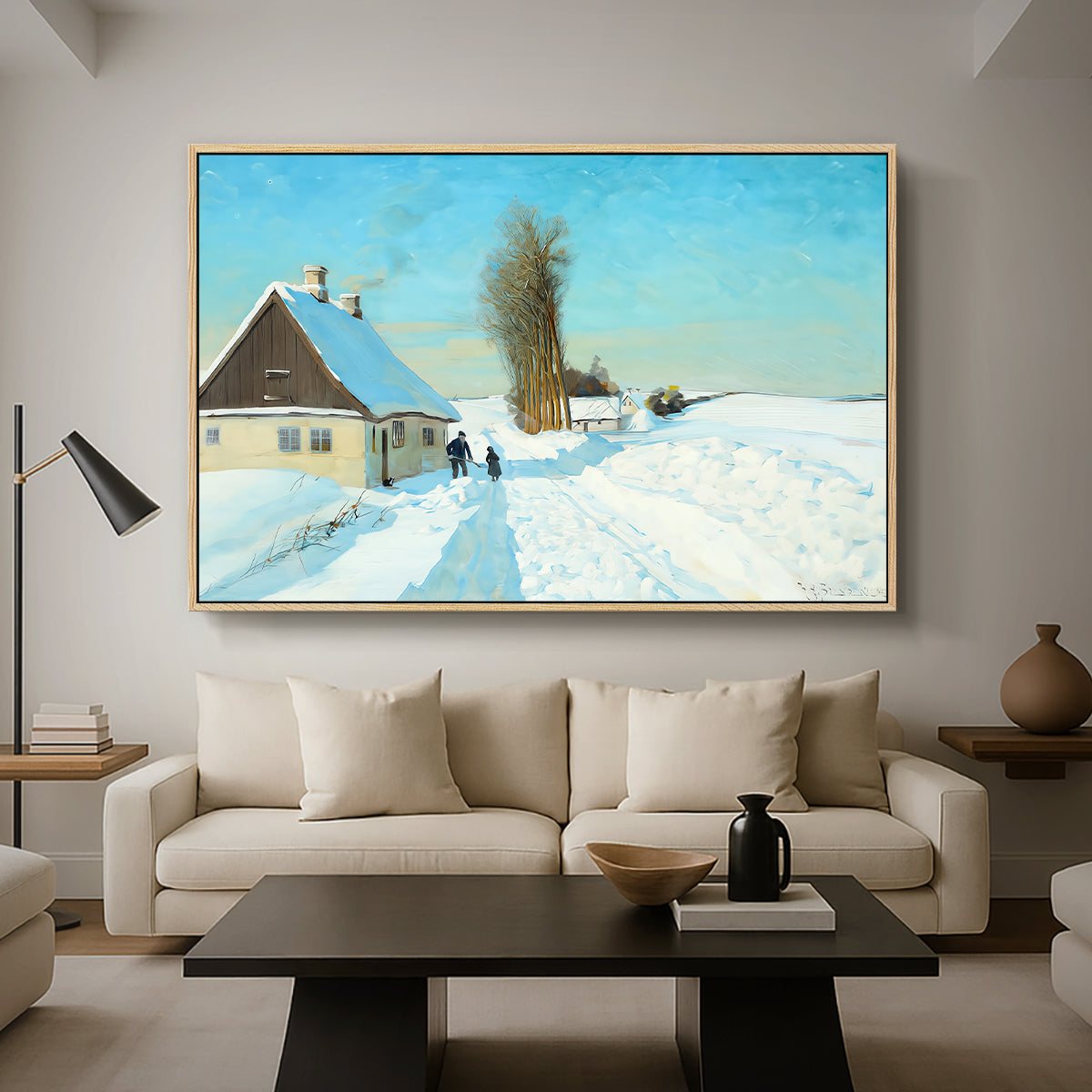 Shoveling Snow on a Beautiful Winter Day, c. 1898 - Floater Framed Canvas Print