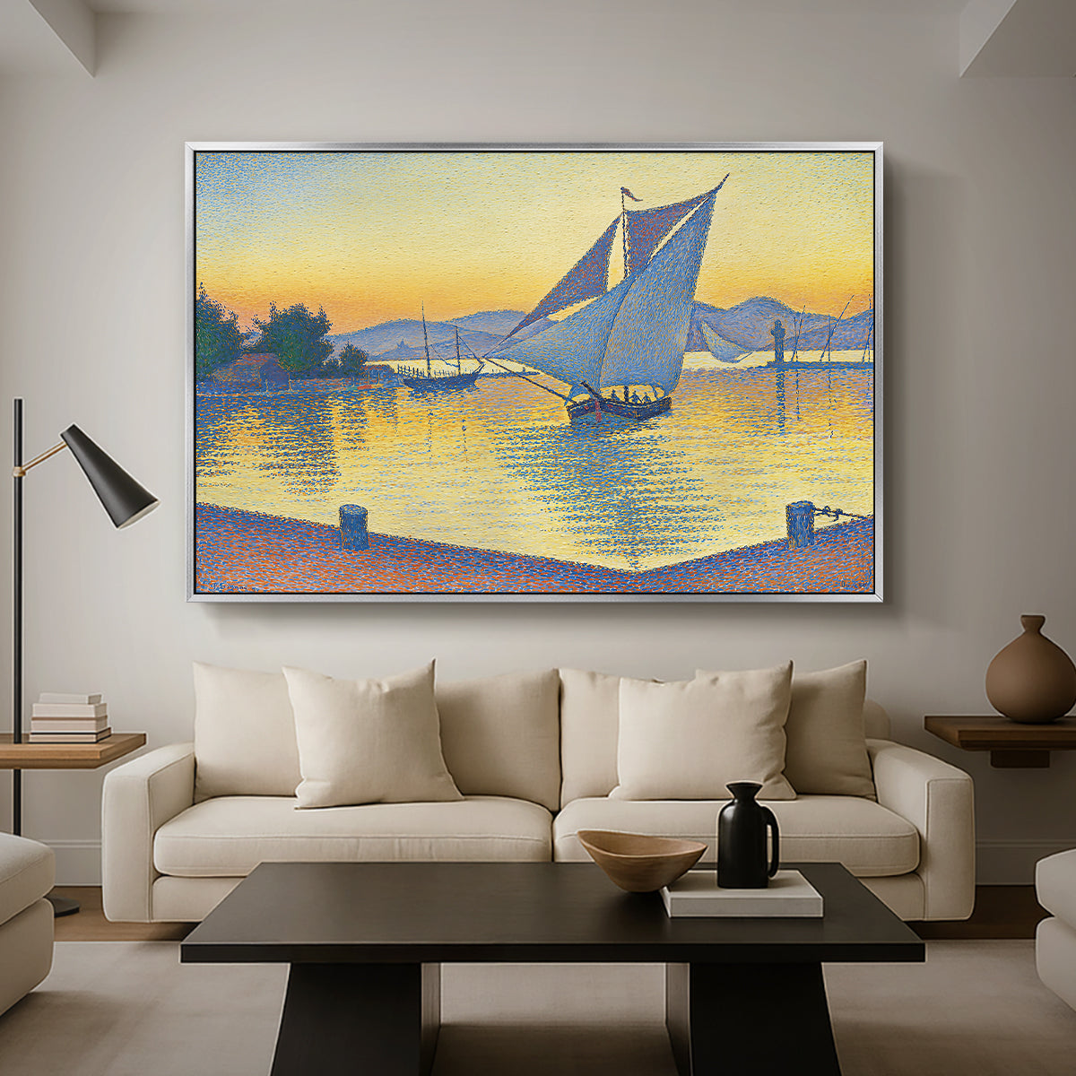 The Port at Sunset, Opus 236, Saint Tropez, 1892 - Floater Framed Canvas Print