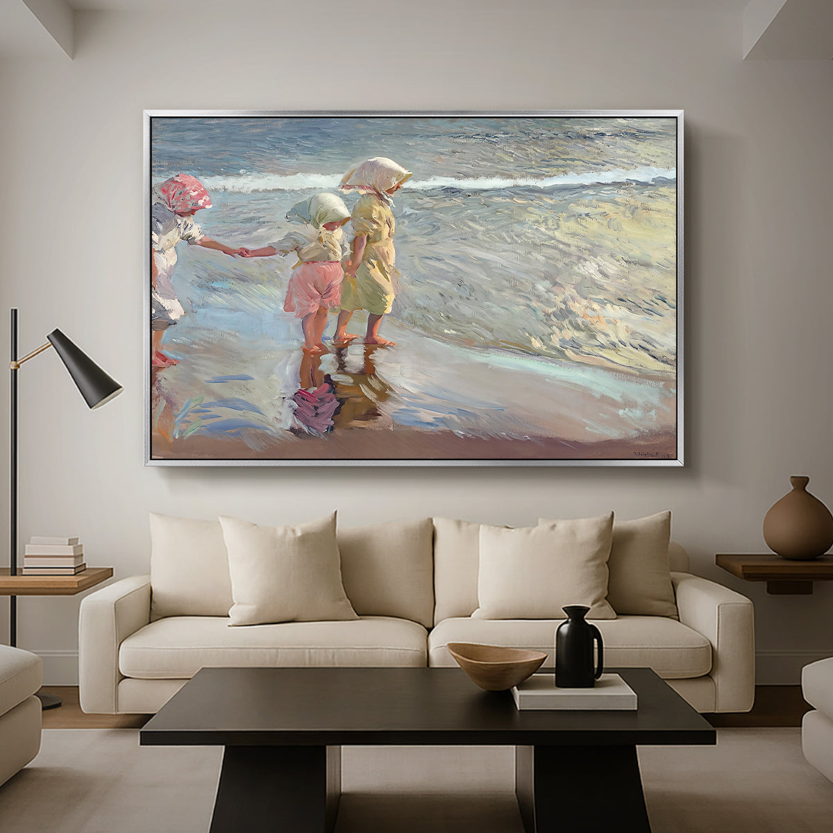 The Three Sisters on the Beach, 1908 - Floater Framed Canvas Print