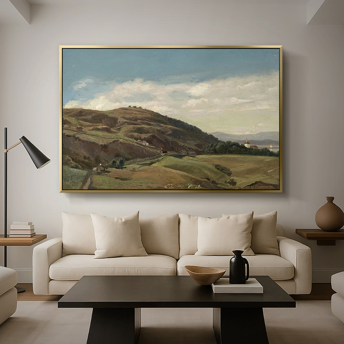 Ekeberg and Oslo Church, 1852 - Floater Framed Canvas Print