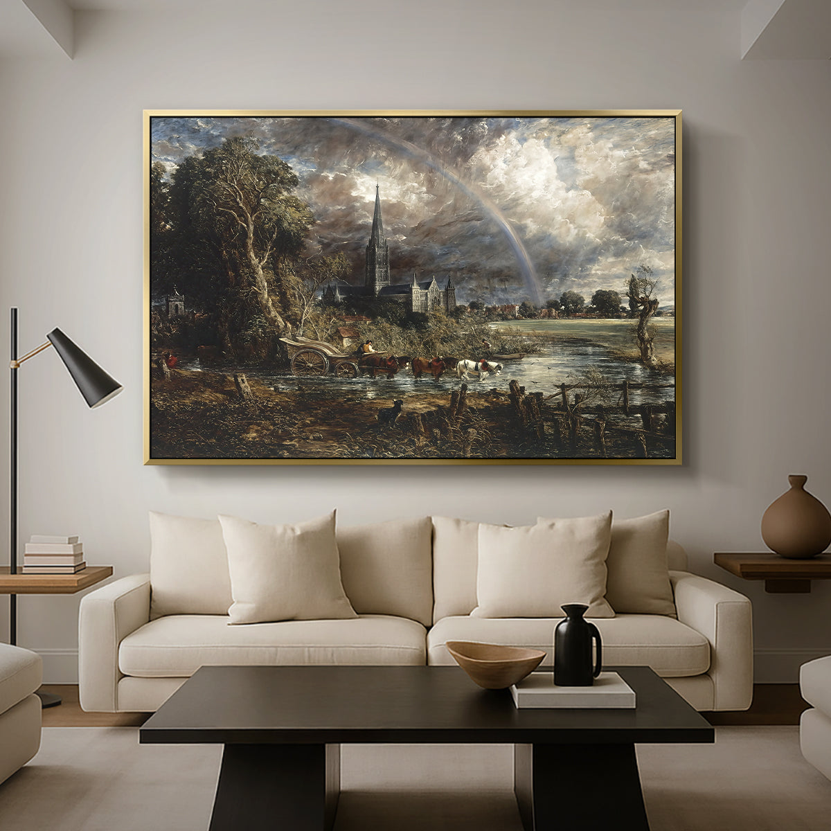 Salisbury Cathedral from the Meadows (Detail), 1831 - Floater Framed Canvas Print