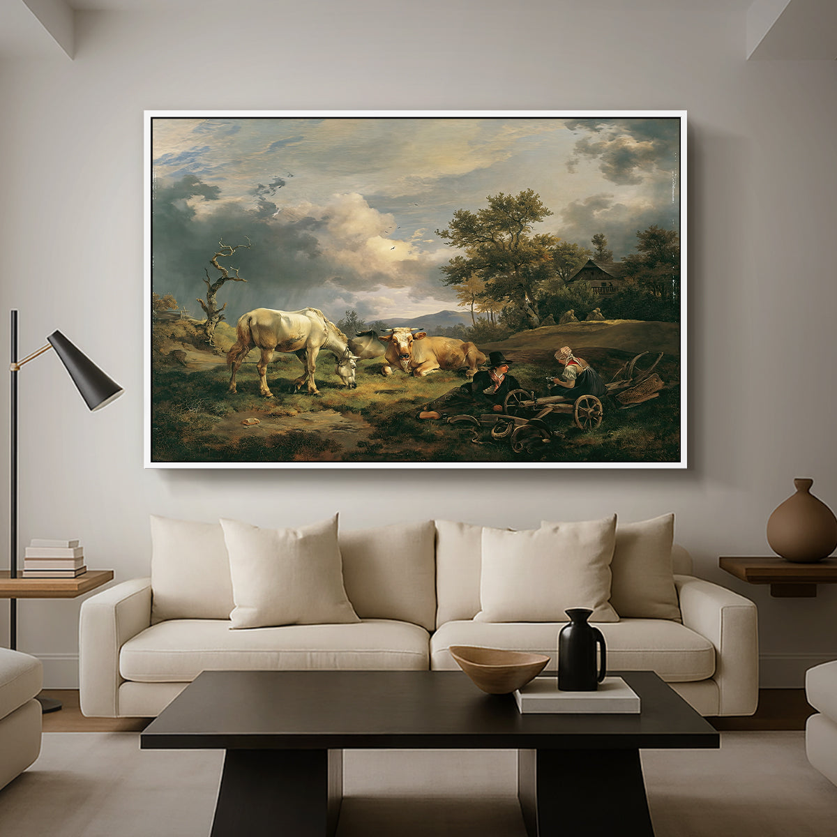 Young Peasant Couple Resting in the Field, 1829 - Floater Framed Canvas Print