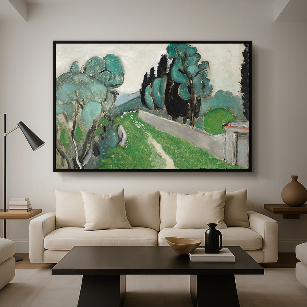 Landscape with Cypresses and Olive Trees near Nice, c. 1918 - Floater Framed Canvas Print