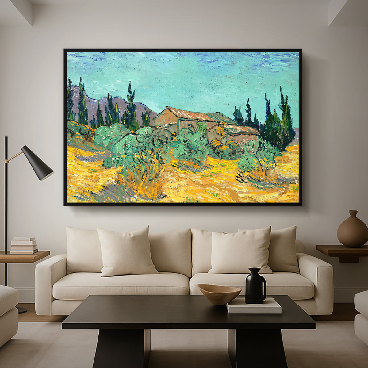 Wooden Sheds Among the Olive Trees and Cypresses, 1889 - Floater Framed Canvas Print