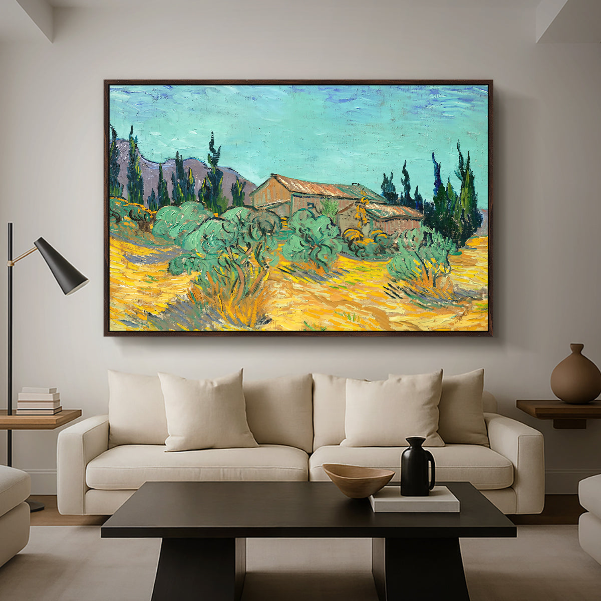 Wooden Sheds Among the Olive Trees and Cypresses, 1889 - Floater Framed Canvas Print