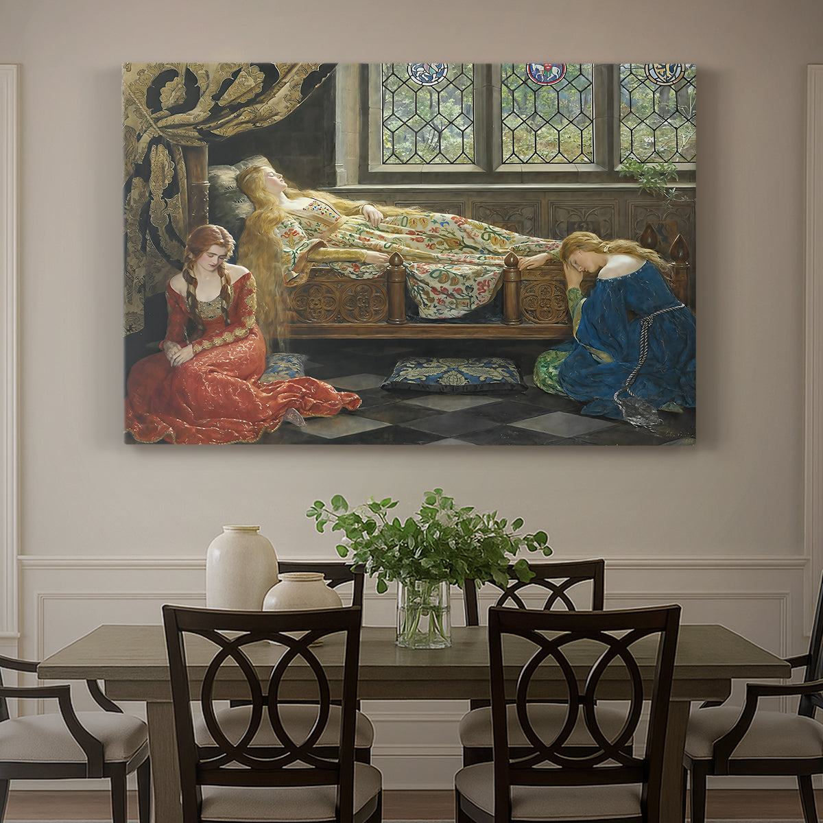 Canvas art print featuring a reclining female figure indoors in decorative setting, showcased as a statement wall artwork