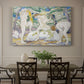 Canvas art print featuring abstracted figures of women bathing in colorful, fragmented landscape, showcased as a statement wall artwork