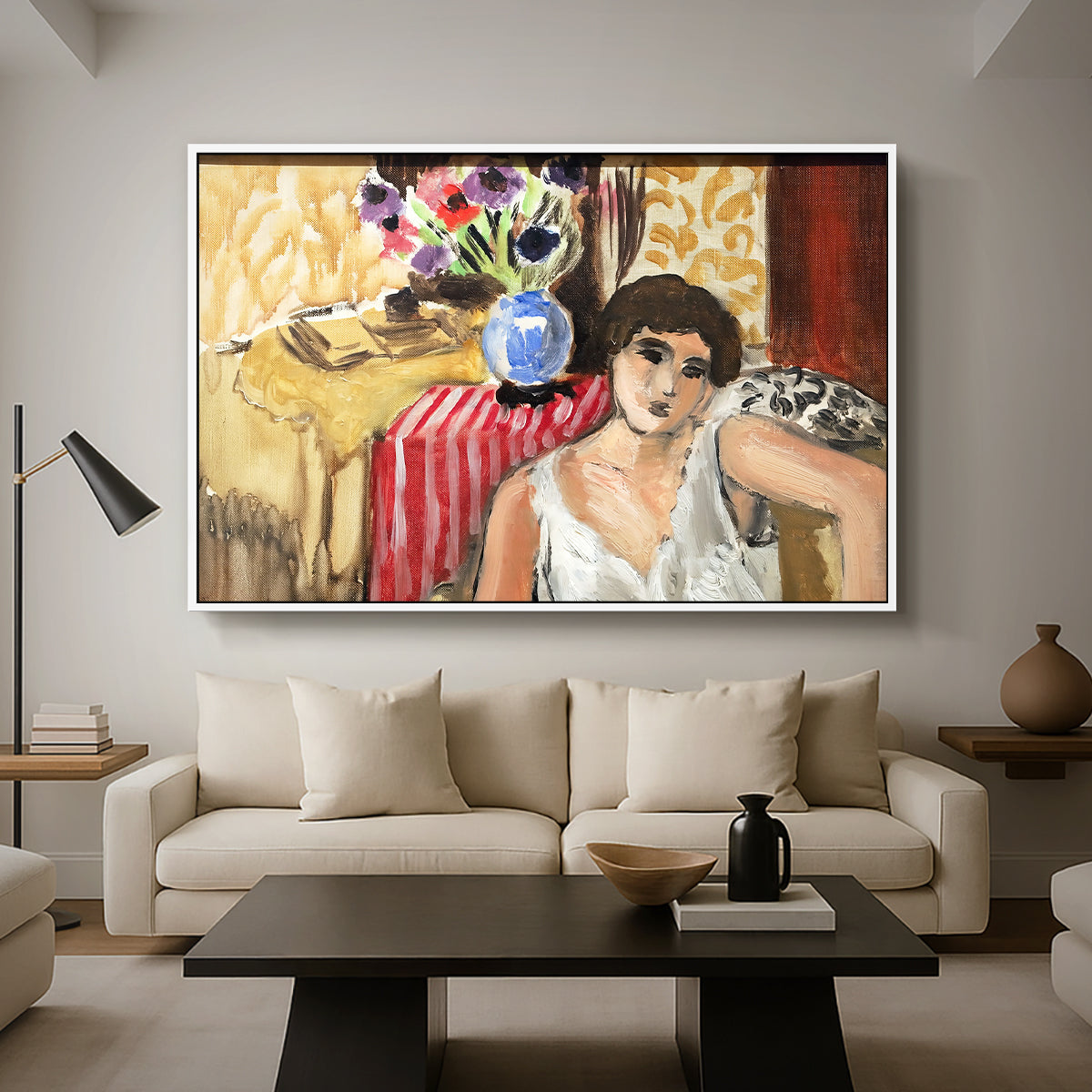 Woman Seated in an Armchair, c. 1920 - Floater Framed Canvas Print