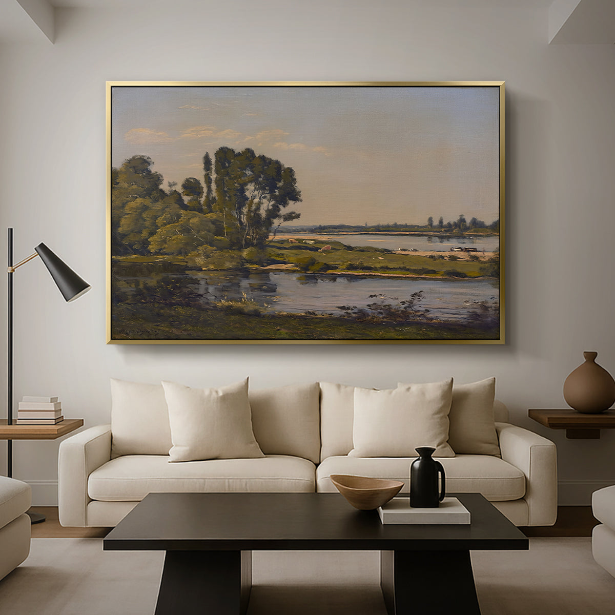 Landscape with a River, 1892 - Floater Framed Canvas Print
