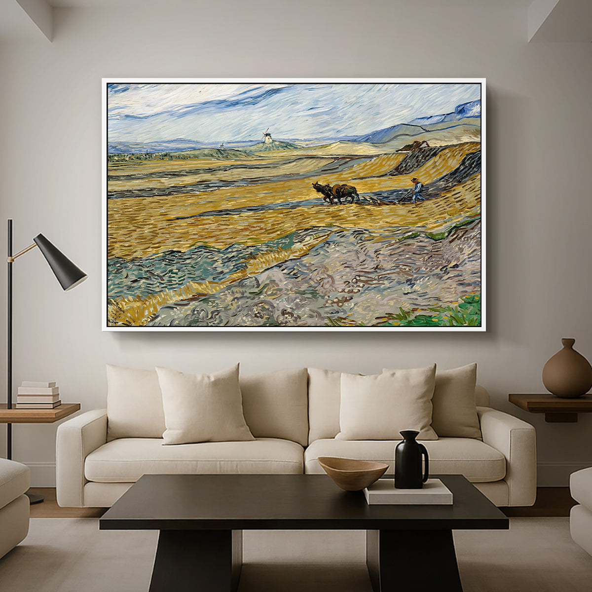 Enclosed Field with Ploughman, 1889 - Floater Framed Canvas Print