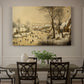 Canvas art print featuring a village scene with skaters on frozen river, showcased as a statement wall artwork