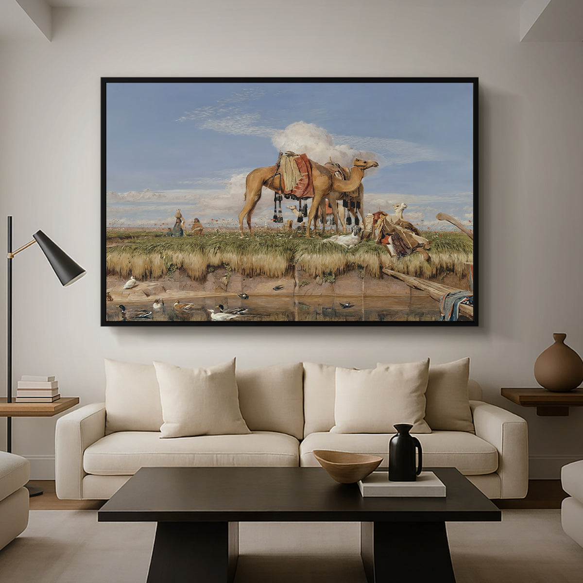 On the Banks of the Nile, Upper Egypt, 1876 - Floater Framed Canvas Print