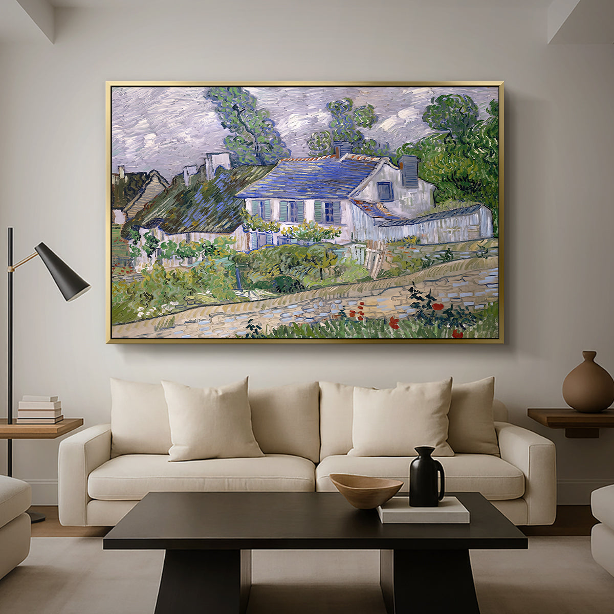 Houses in Auvers, 1890 - Floater Framed Canvas Print