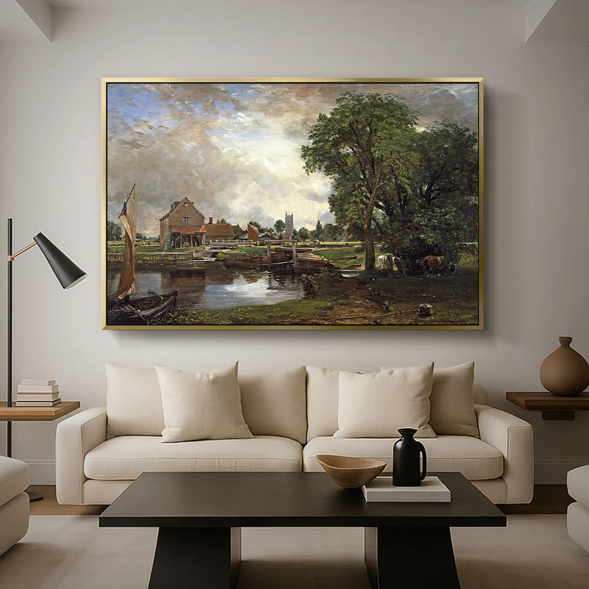 Dedham Lock and Mill, c. 1820 - Floater Framed Canvas Print