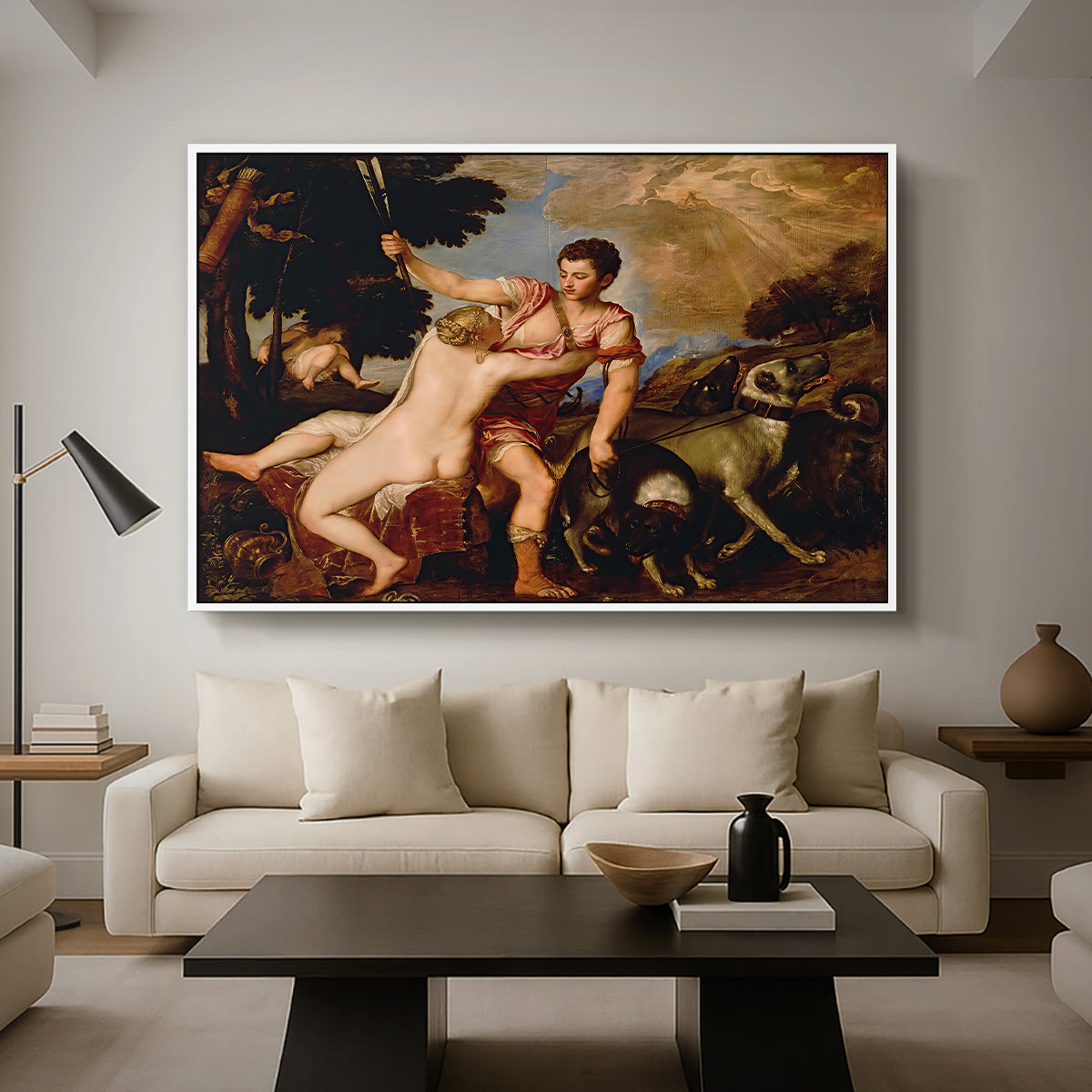 Venus and Adonis, 1554 - Floater Framed Canvas Print