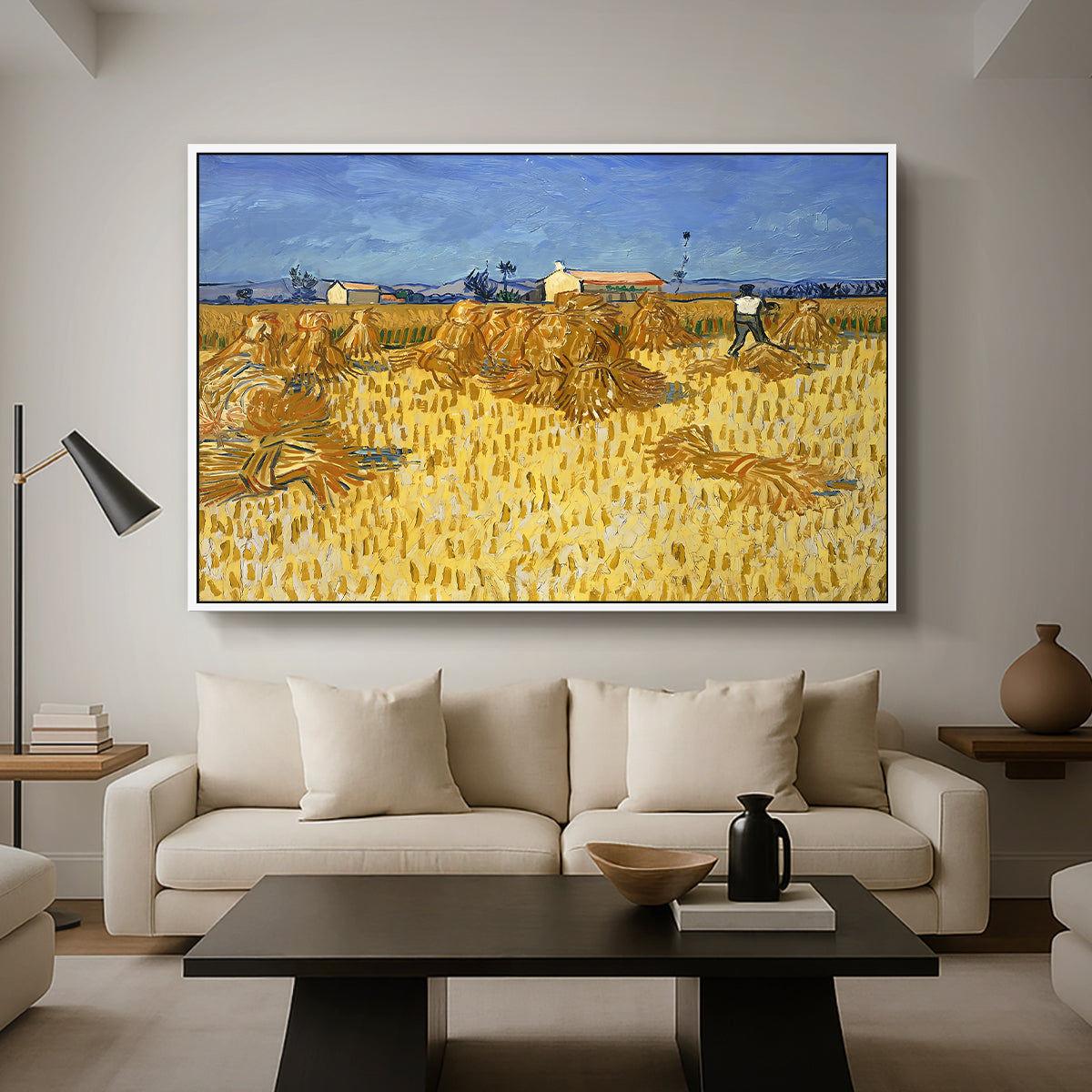 Wheat Field with Sheaves (Harvest in Provence), 1888 - Floater Framed Canvas Print
