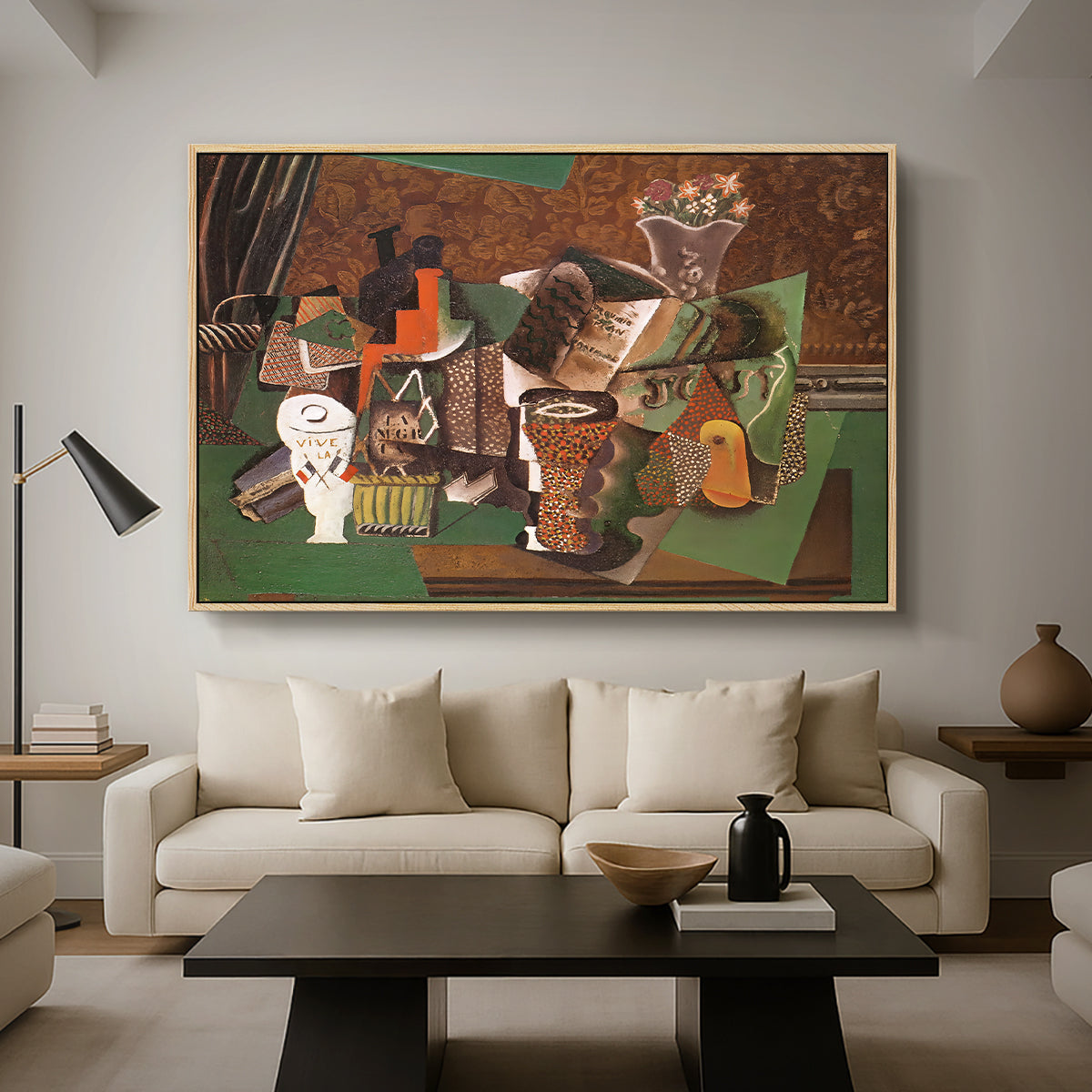 Playing Cards, Glasses, Bottle of Rum: "Vive la France", 1914-1915 - Floater Framed Canvas Print