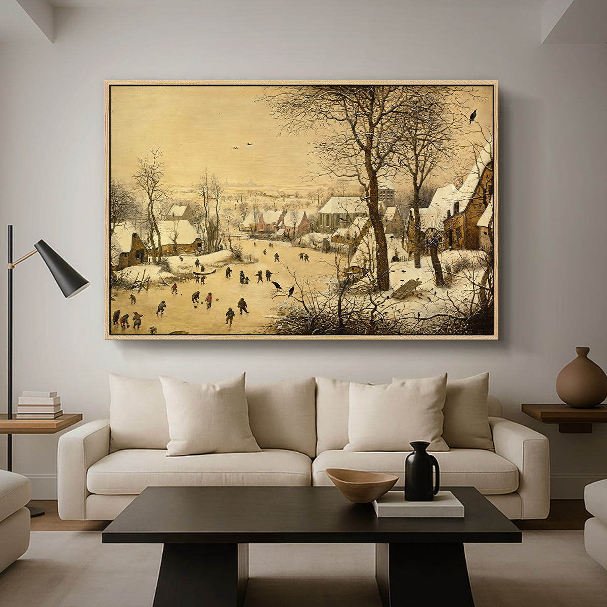 Winter Landscape with Skaters and Bird Trap, 1565 - Floater Framed Canvas Print