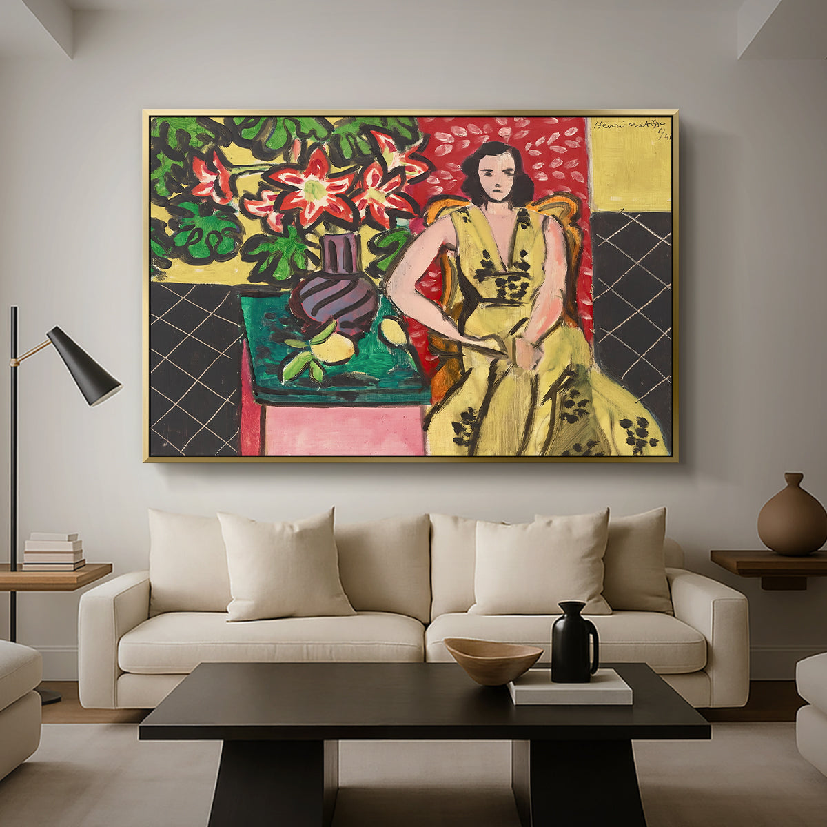 Seated Woman with a Vase of Amaryllis, 1941 - Floater Framed Canvas Print