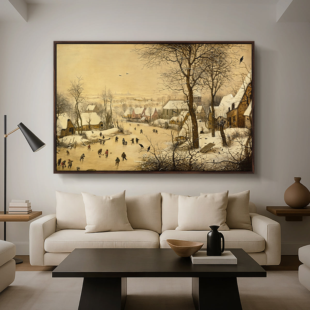 Winter Landscape with Skaters and Bird Trap, 1565 - Floater Framed Canvas Print