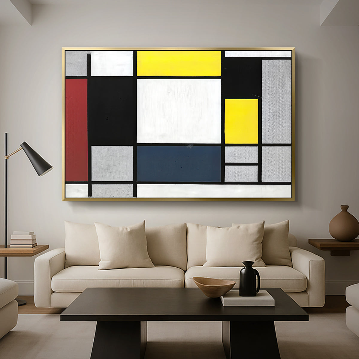 Composition with Yellow, Red, Black, Blue, and Gray, 1920 - Floater Framed Canvas Print