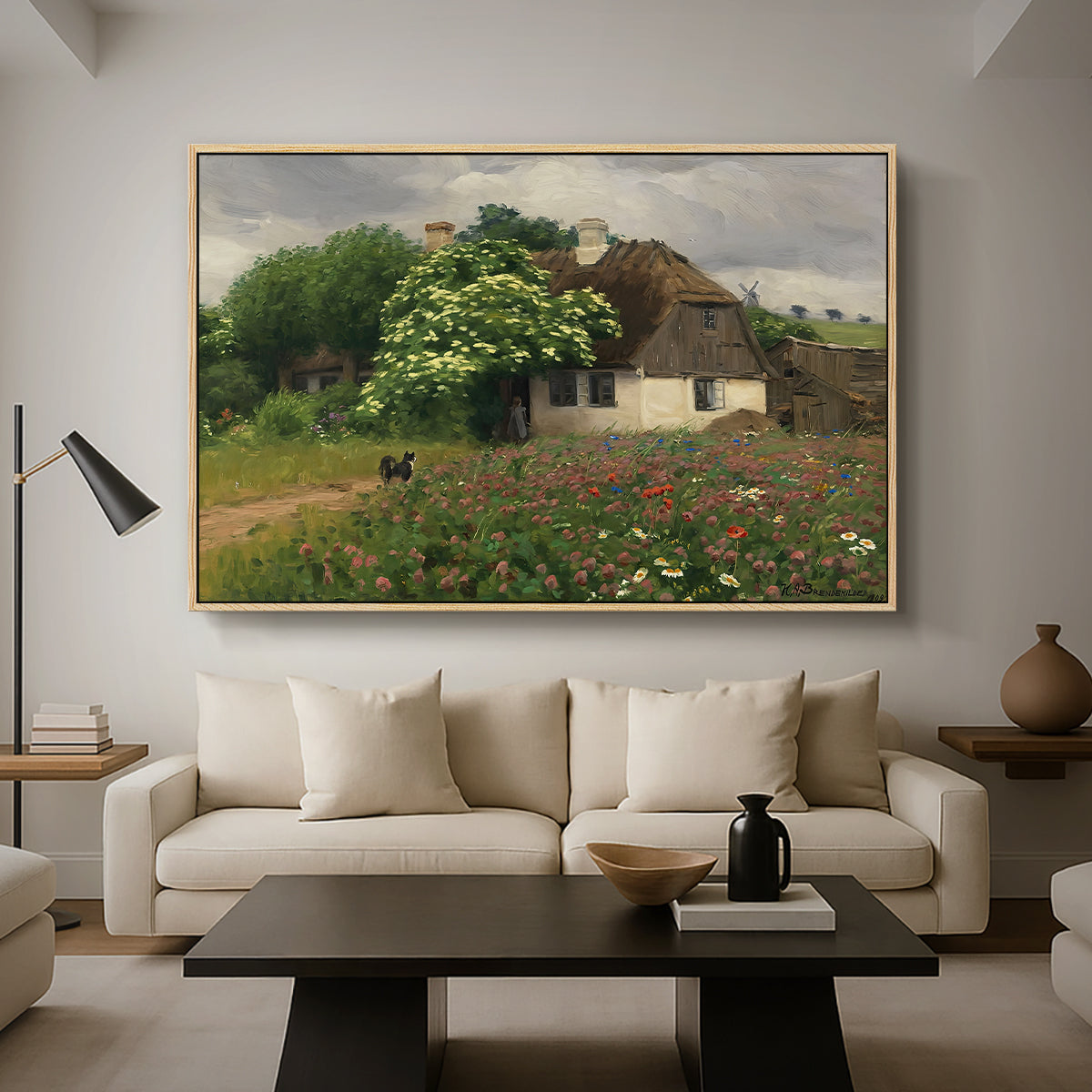 Farmhouse with Meadow Flowers, 1909 - Floater Framed Canvas Print
