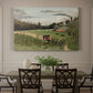 Canvas art print featuring an industrial factory building with figures working in outdoor setting, showcased as a statement wall artwork