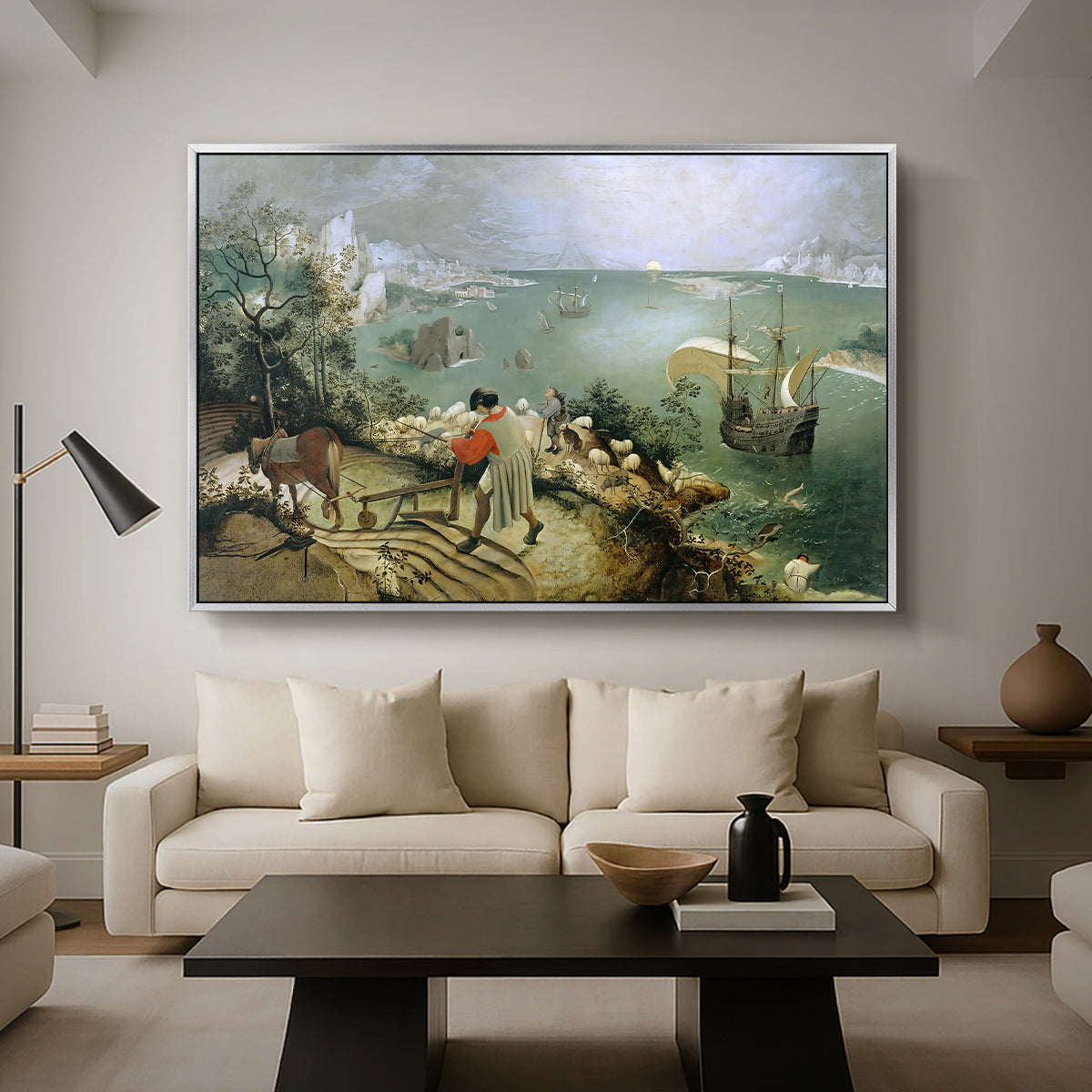 Landscape with the Fall of Icarus, c. 1560 - Floater Framed Canvas Print