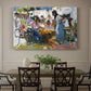 Canvas art print featuring a group of workers repairing fishing nets in outdoor coastal setting, showcased as a statement wall artwork