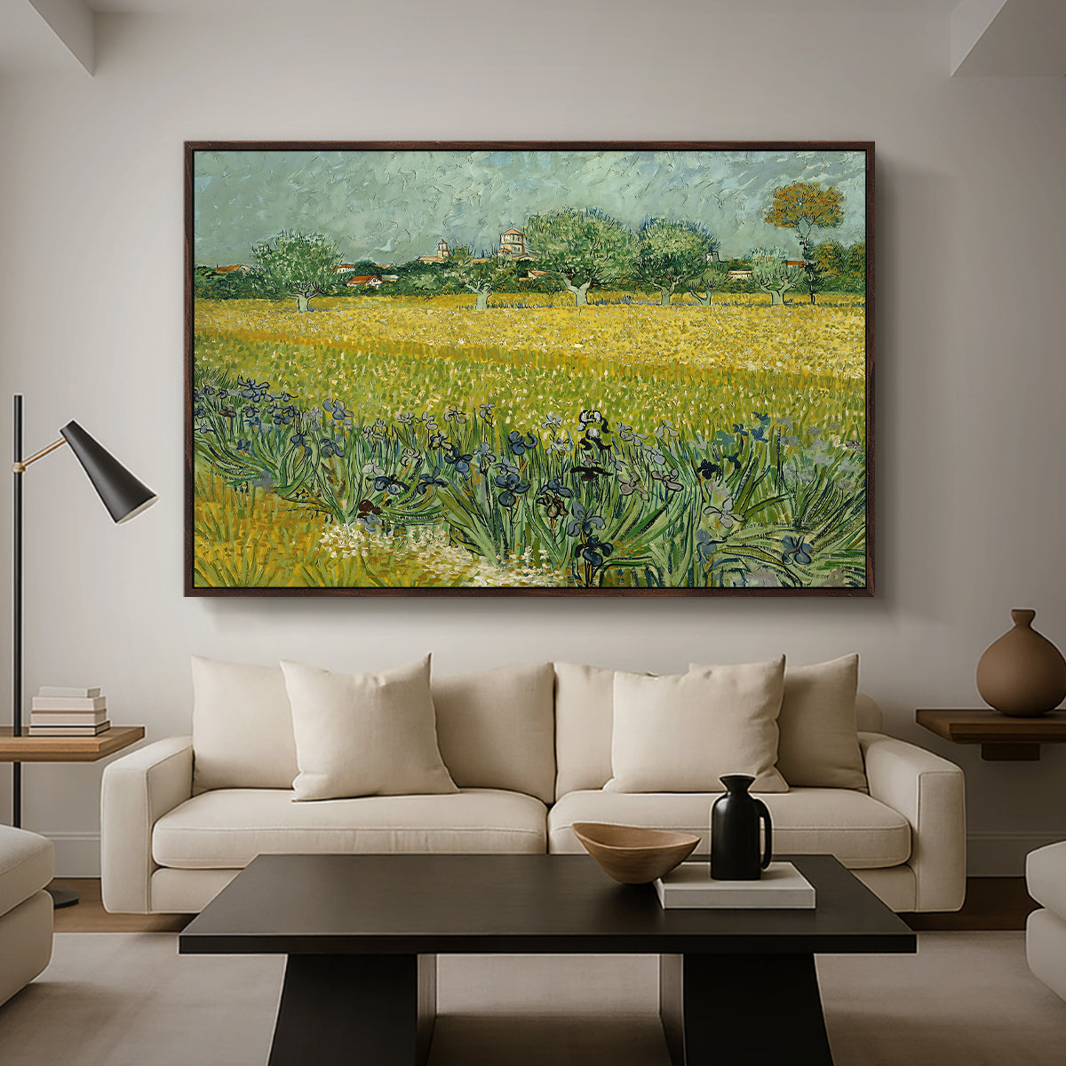 Field with Irises near Arles, 1888 - Floater Framed Canvas Print