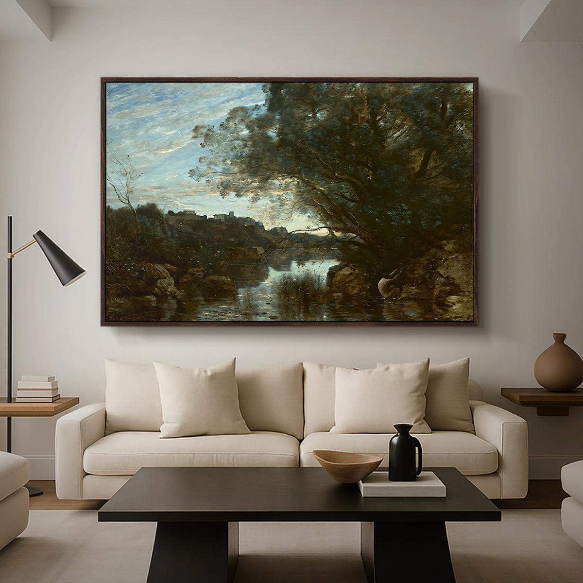 Souvenir of the Environs of Lake Nemi, 1865 - Floater Framed Canvas Print
