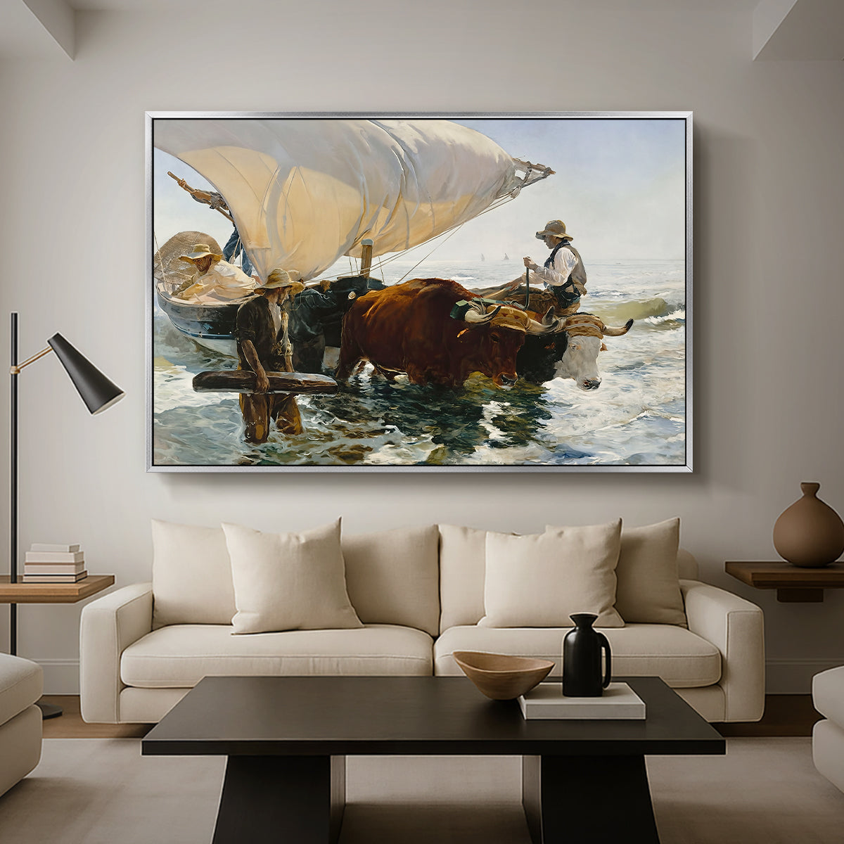 The Return from Fishing: Hauling the Boat, 1894 - Floater Framed Canvas Print