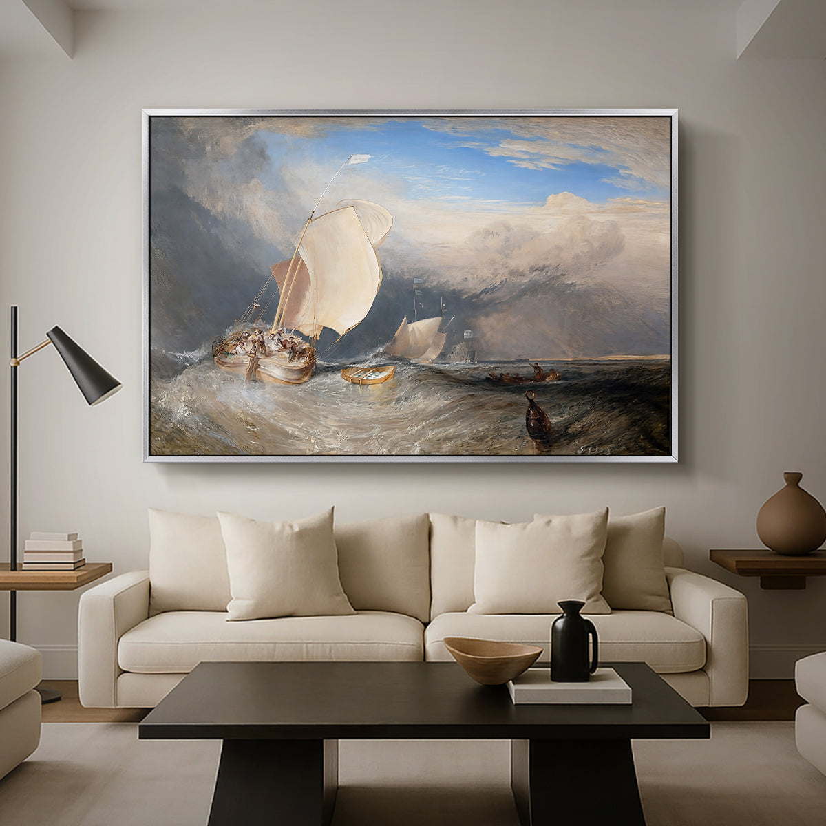 Fishing Boats with Hucksters Bargaining for Fish, 1837-1838 - Floater Framed Canvas Print