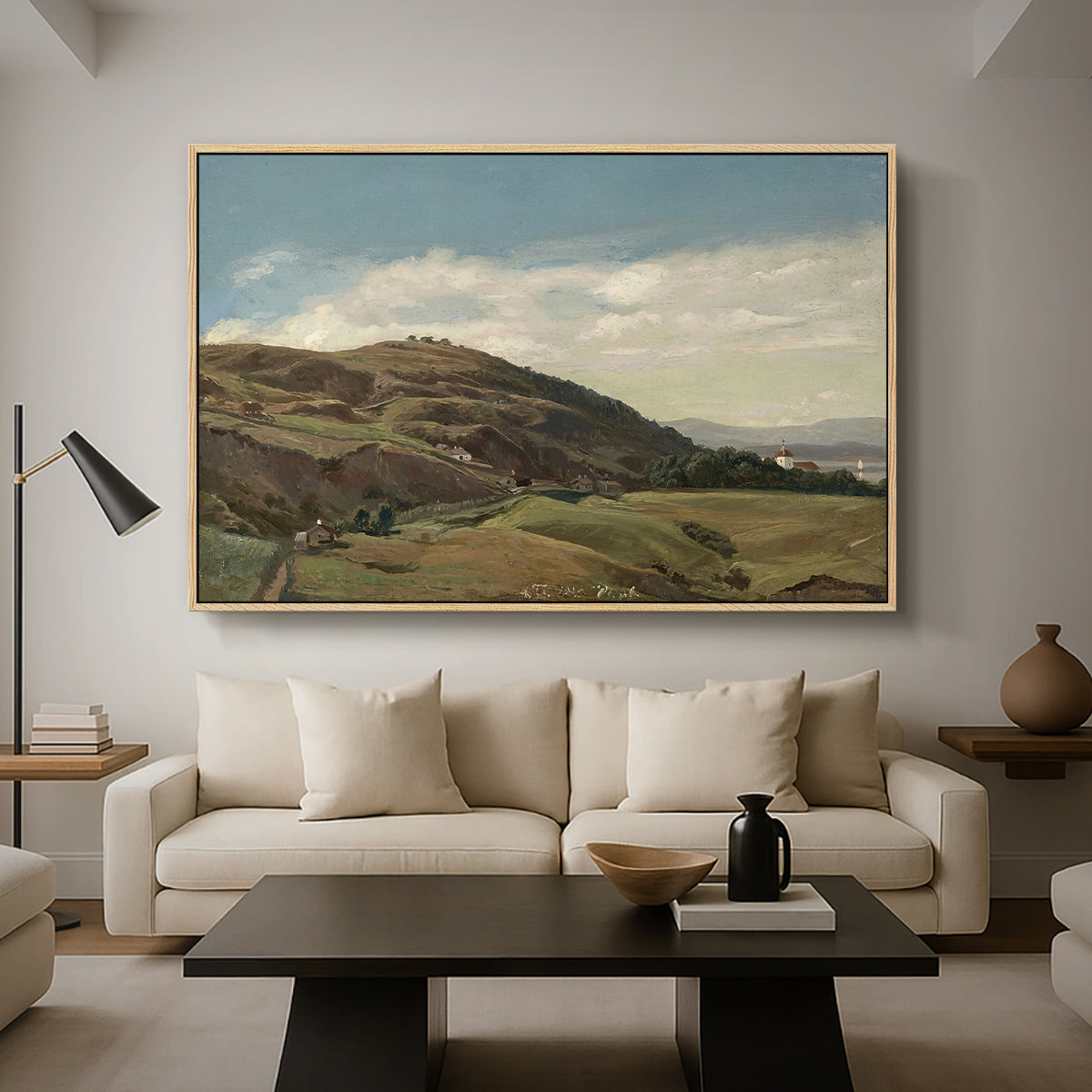 Ekeberg and Oslo Church, 1852 - Floater Framed Canvas Print