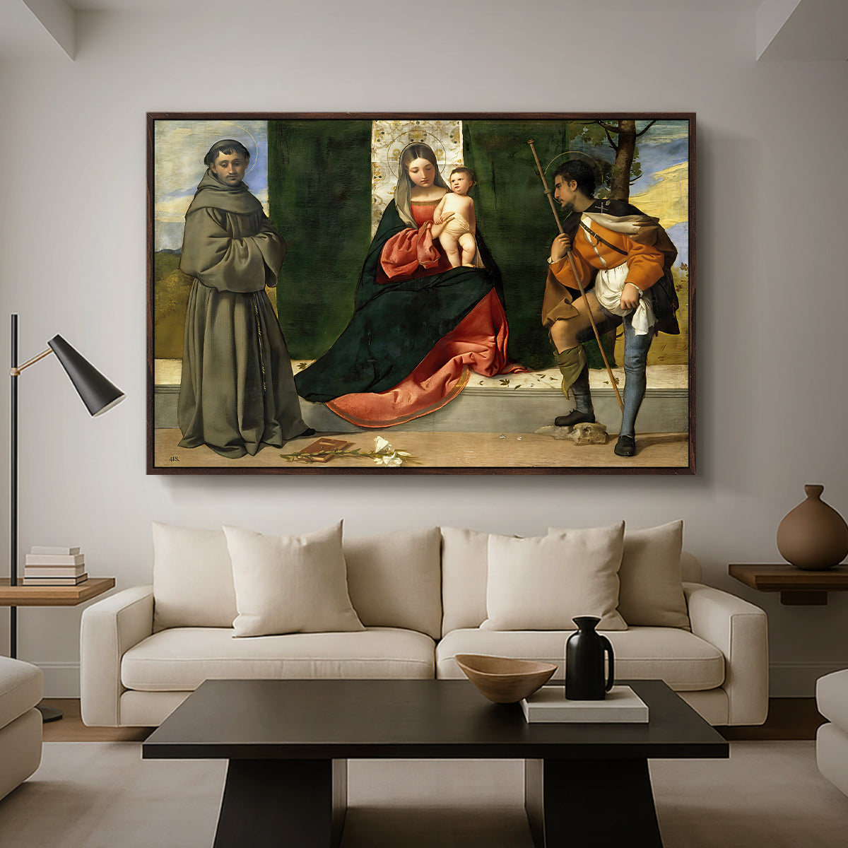 Madonna and Child with Saints Anthony of Padua and Roch, c. 1510 - Floater Framed Canvas Print