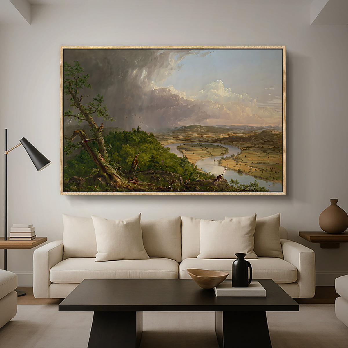 View from Mount Holyoke, Northampton, Massachusetts, after a Thunderstorm (Oxbow), 1836 - Floater Framed Canvas Print