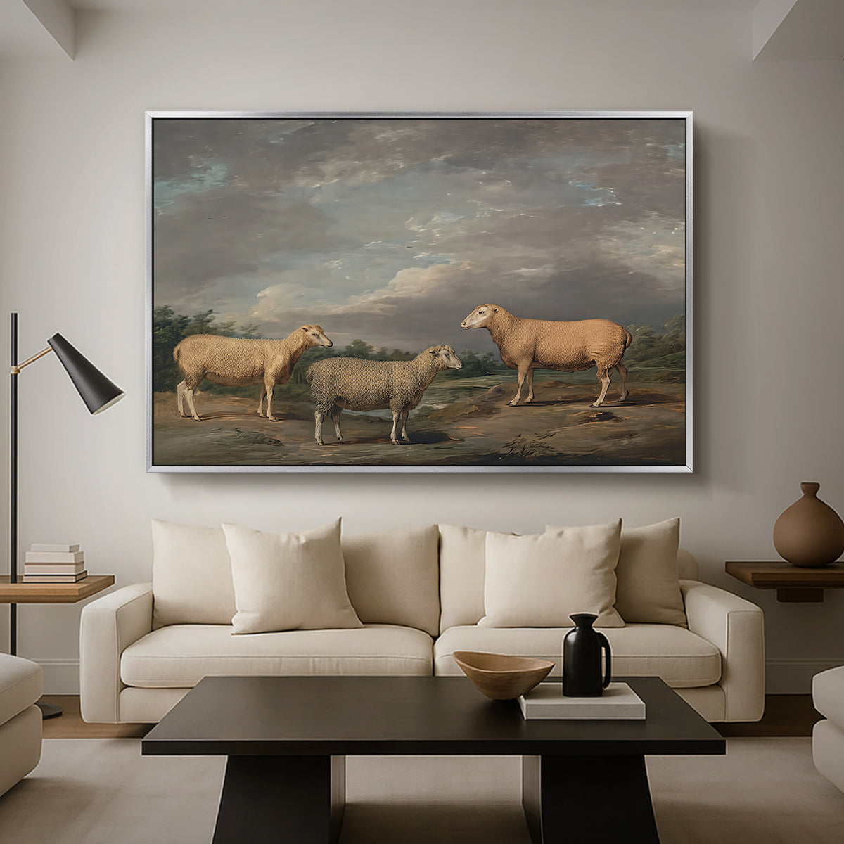 Ryelands Sheep, the King's Ram, the King's Ewe and Lord Somerville's Wether, c. 1801-1807 - Floater Framed Canvas Print