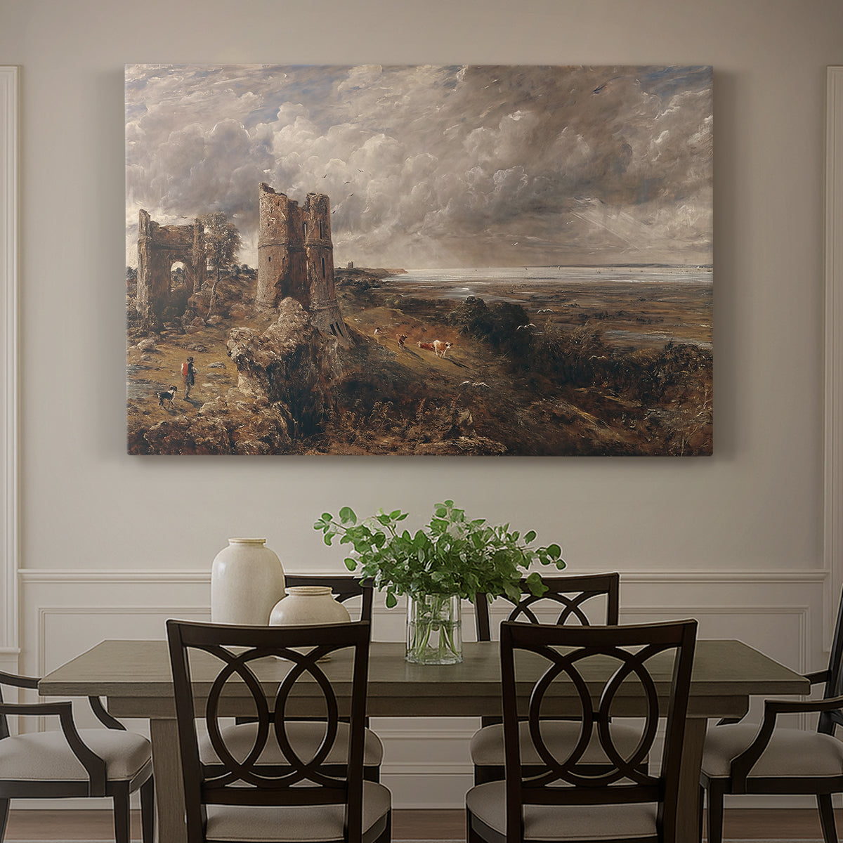 Canvas art print featuring a ruined castle overlooking river and landscape, showcased as a statement wall artwork