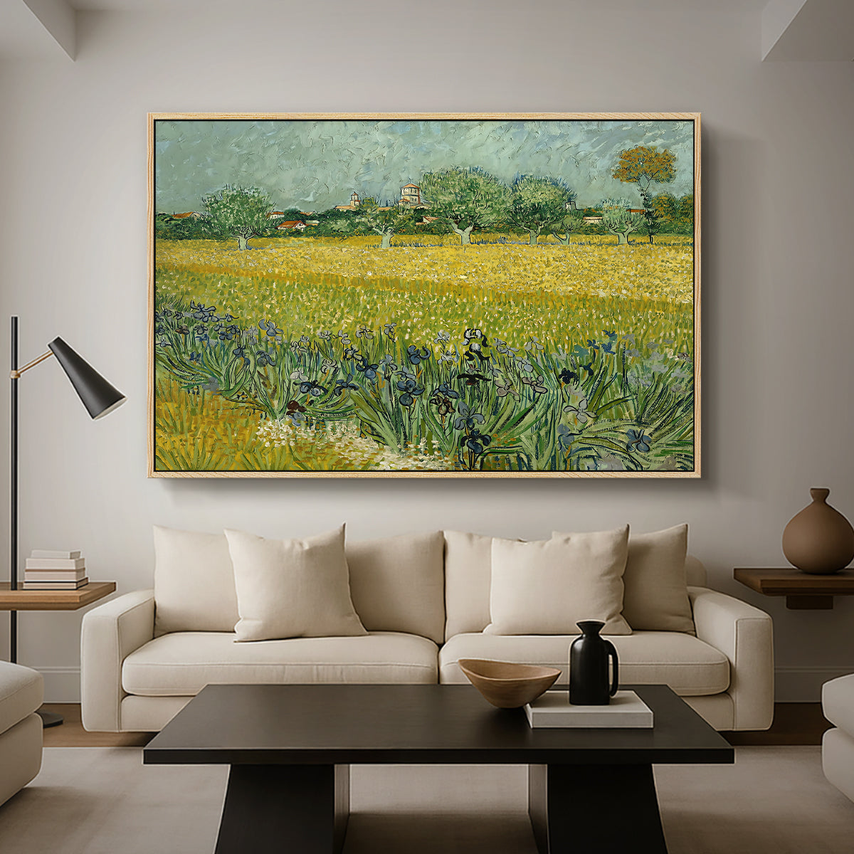 Field with Irises near Arles, 1888 - Floater Framed Canvas Print