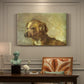 Canvas art print featuring a small dog resting with soft brushwork in warm-toned composition, presented within a refined interior setting
