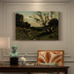 Canvas art print featuring an early morning landscape with trees and soft light over countryside, presented within a refined interior setting