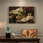 Canvas art print featuring a reclining nude woman with lute player in romantic pastoral setting, presented within a refined interior setting