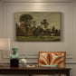 Canvas art print featuring a farmhouse with animals and open rural surroundings under soft sky, presented within a refined interior setting